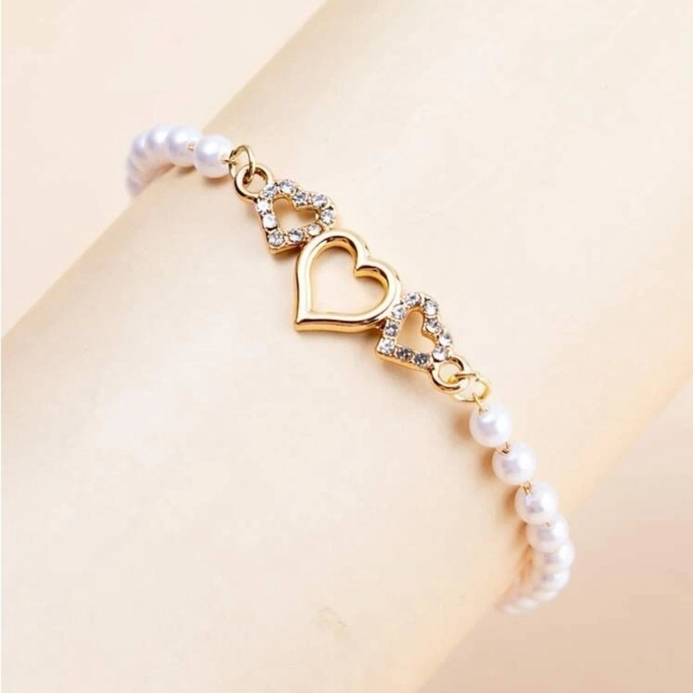 ⚠️Clearance Yellow Gold Rhinestone Heart Decor Bracelet